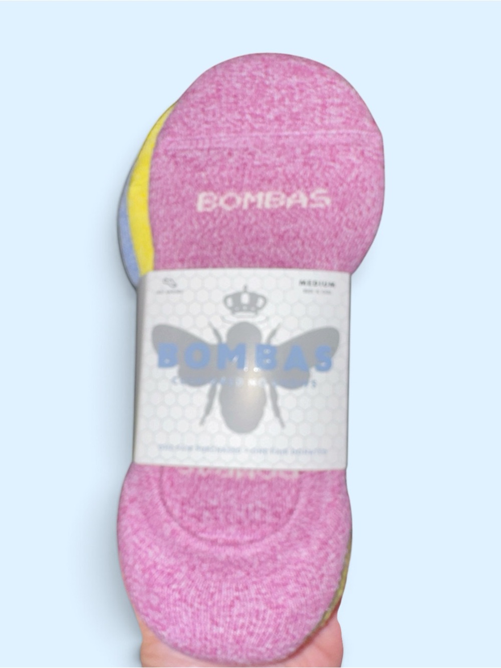 New Unisex Bombas No-Show Sock 4 Pack in Pink, Yellow, Blue cushioned - Picture 3 of 7